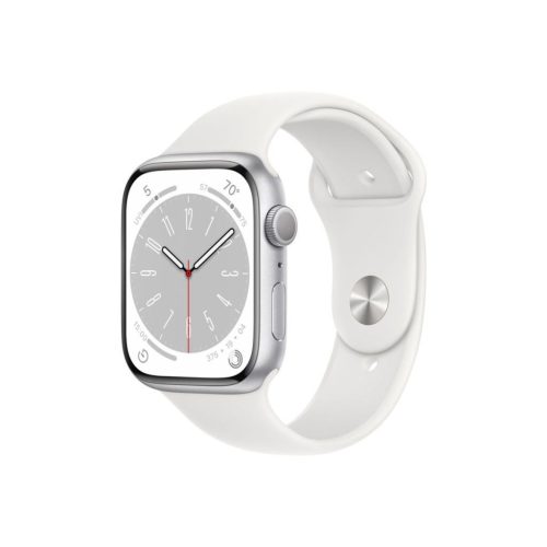  Apple Watch Series 8 GPS 45mm ezüstszínű alumínium tok, fehér sportszíj (MP6N3CM/A / MP6Q3LL/A) 