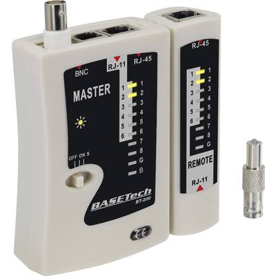  Koax kábel teszter, UTP, LAN hálózati kábel teszter, RJ11/RJ45, BNC csatlakozókhoz, kábelekhez Basetech BT-200 