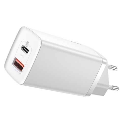  Baseus GaN2 Lite fali töltő, USB + USB-C, 65 W, EU, fehér (CCGAN2L-B02) 