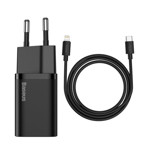  Baseus Super Si 1C 20W gyorstöltő  + USB-C-Lightning töltőkábel 1m fekete (TZCCSUP-B01) 