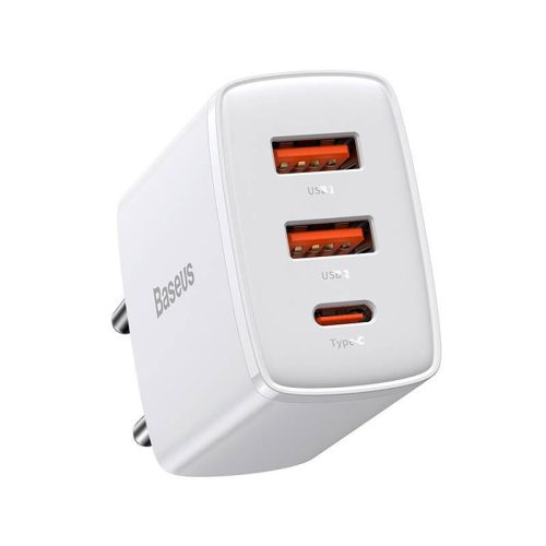  Baseus kompakt gyorstöltő 2xUSB-A / USB-C PD 3A 30 W fehér (CCXJ-E02) 