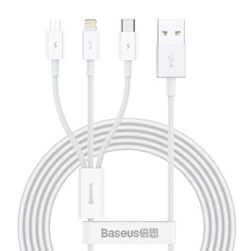  Baseus Superior Series 3az1-ben USB-A -> USB-mikro/USB-C/Lightning kábel 1.2m fehér (CAMLTYS-02) 