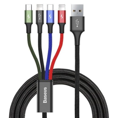  Baseus 4az1-ben USB-A - USB-C / 2x Lightning / microUSB kábel 1.2m fekete (CA1T4-A01) 