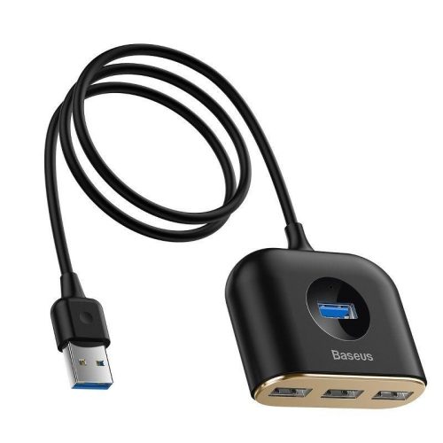  Baseus Square Round 4 az 1-ben USB 3.0 HUB - 1x USB 3.0 + 3x USB 2.0, 1m, fekete (CAHUB-AY01) 