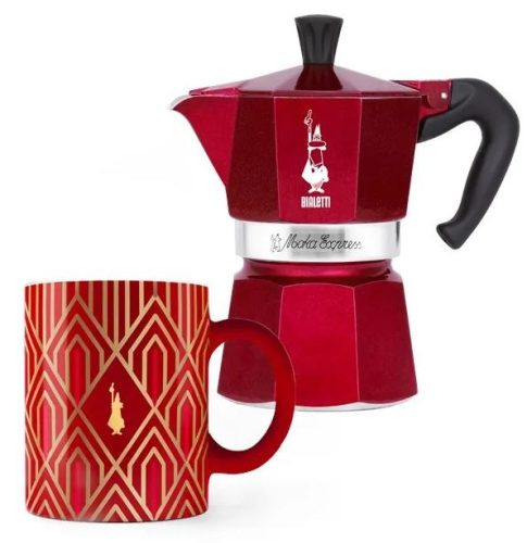  Bialetti Moka Express 3 személyes kávéfőző + bögre Deco Glamour piros (9901) 