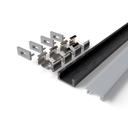 Avide Alu Profil "U", 15.9x7.8mm Falon Kivüli Fekete profil Félig átlátszó (füstös) búrával 2m, "szett" (AAP-N-2M-S-FR-BW)