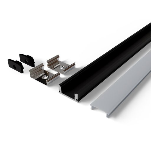 Avide Alu Profil "U", 17.4x7mm fekete alu fehér opál búrával 1m, "szett" (AAP-SM177-1M-BW)