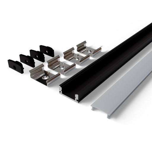 Avide Alu Profil "U", 17.4x7mm, fekete alu fehér opál búrával, 2m, "szett" (AAP-SM177-2M-BW)