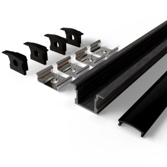   Avide Alu Profil "U", 24x14.2mm Süllyeszhető Fekete profil - Fekete búrával 2m, "szett" (AAP-UR1714-2M-BB)