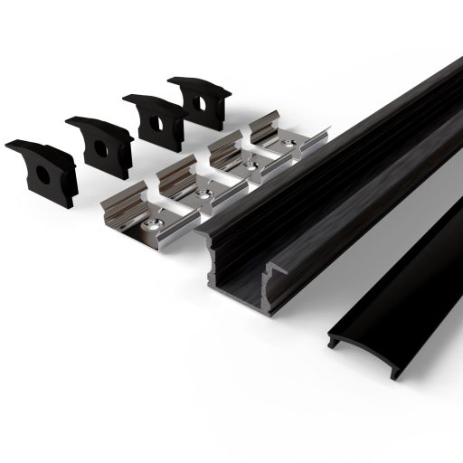 Avide Alu Profil "U", 24x14.2mm Süllyeszhető Fekete profil - Fekete búrával 2m, "szett" (AAP-UR1714-2M-BB)