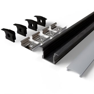   Avide Alu Profil "U", 24x14.2mm süllyeszthető fekete profil fehér opál búrával 2m, "szett" (AAP-UR1714-2M-BW)