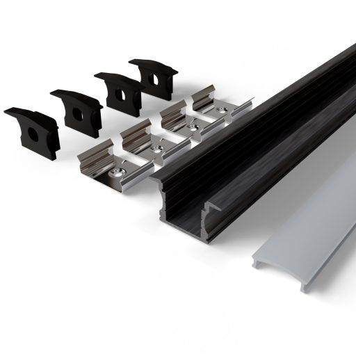 Avide Alu Profil "U", 24x14.2mm süllyeszthető fekete profil fehér opál búrával 2m, "szett" (AAP-UR1714-2M-BW)