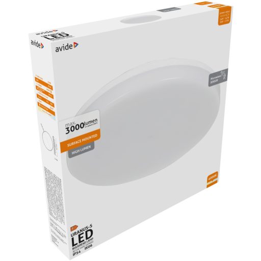 Avide Cseppálló Mennyezeti Lámpa Uranus Kerek IP54 24/30W NW 4000K Fehér Szenzoros (ABBHL-24-30W-NW-URA-S)