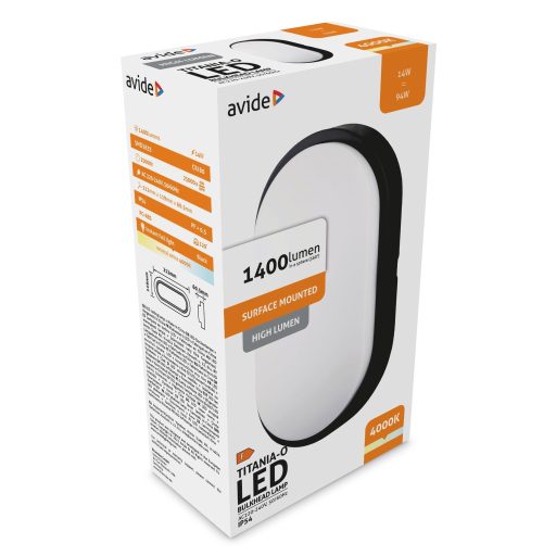 Avide Cseppálló Mennyezeti Lámpa Titania-O Ovális IP54 14W NW 4000K Fekete 100lm/W (ABBHL-O-14W-NW-BL-HL)