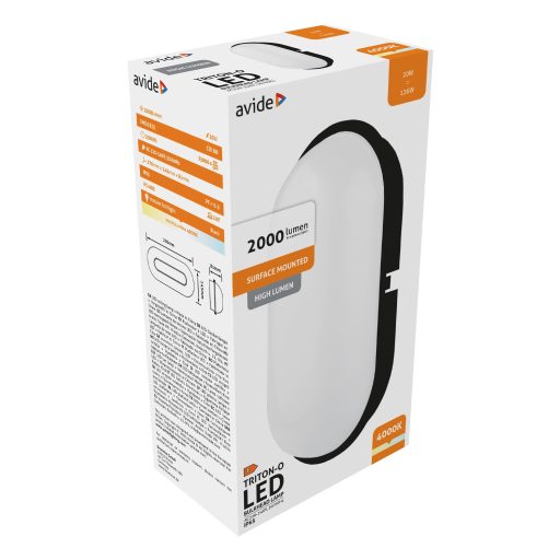 Avide Cseppálló Mennyezeti Lámpa Triton-O Ovális IP65 20W NW 4000K Fekete 100lm/W (ABBHL-O-20W-NW-BL-HL)