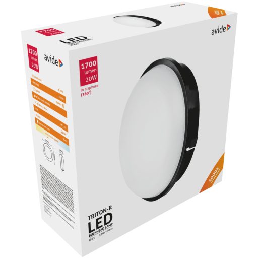 Avide Cseppálló Mennyezeti Lámpa Triton-R Kerek IP65 20W NW 4000K Fekete (ABBHL-R-20W-NW-BL)