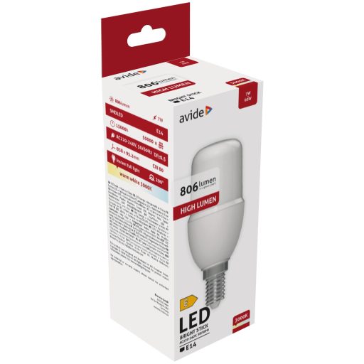 Avide LED Bright Stick izzó T37 7W E14 WW 3000K (ABBSE14WW-7WA)