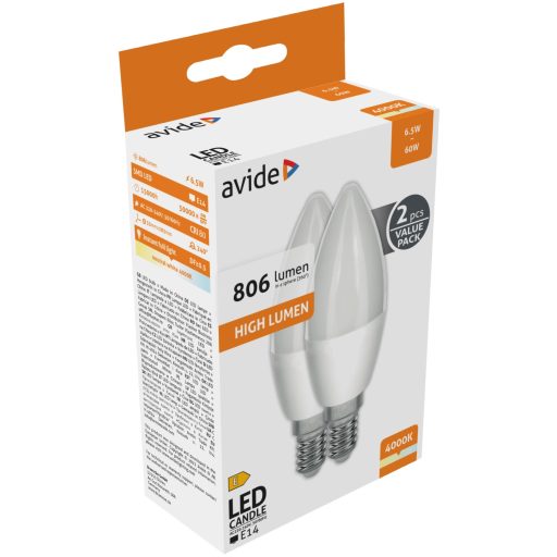 Avide LED Candle Twin Pack 6.5W E14 NW 4000K (ABC14NW-6.5W-APTP)