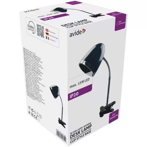 Avide Basic Asztali Lámpa Csíptethető Fekete E27 max.15W (ABDL-CLIP-B-15W)