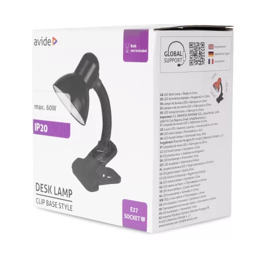 Avide Basic Asztali Lámpa Csíptethető Fekete Max 60W (ABDL-CLIP-B-60W)