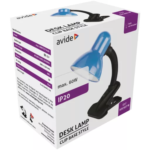 Avide Basic Asztali Lámpa Csíptethető Kek Max 60W (ABDL-CLIP-BL-60W)