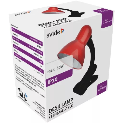 Avide Basic Asztali Lámpa Csíptethető Piros Max 60W (ABDL-CLIP-R-60W)