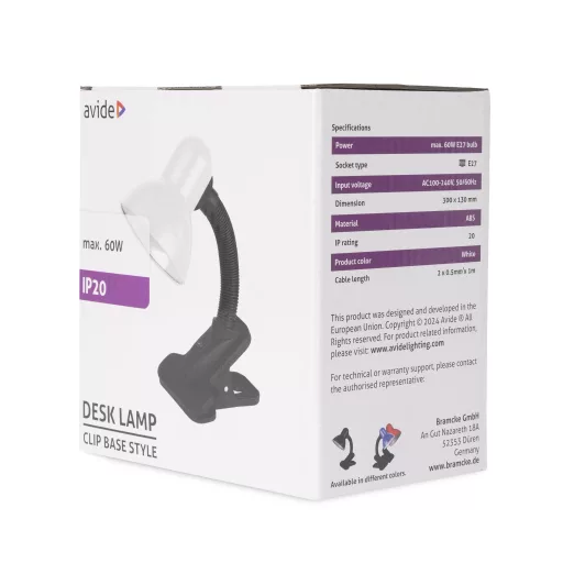 Avide Basic Asztali Lámpa Csíptethető Feher Max 60W (ABDL-CLIP-W-60W)