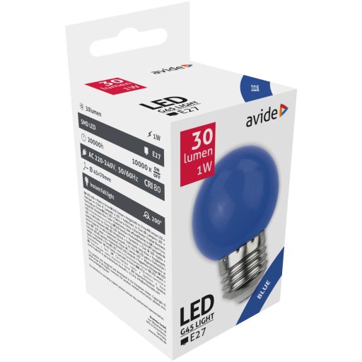 Avide Dekor LED fényforrás G45 1W E27 Kék (ABDLG45-1W-B)