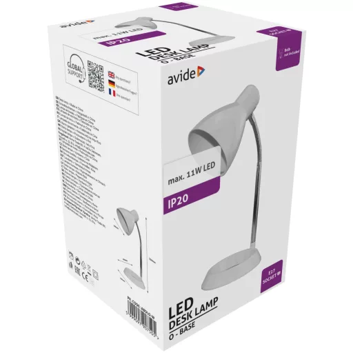 Avide Basic Asztali Lámpa O Talpú Fehér + LED fényforrás (ABDLO-W-BULB)