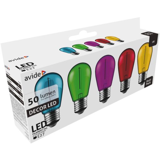 Avide Dekor LED Filament fényforrás 1W E27 (Zöld/Kék/Sárga/Piros/Lila) (ABDLS44F-1W-B5)