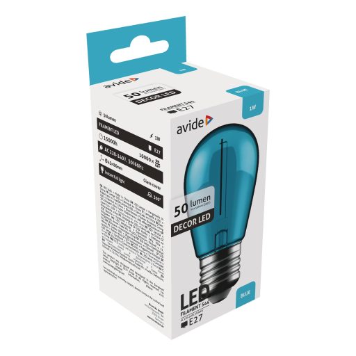 Avide Dekor LED Filament fényforrás 1W E27 Kék (ABDLS44F-1W-B)