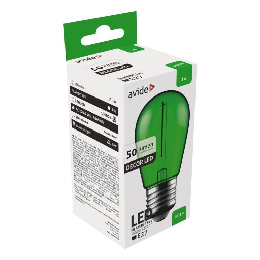 Avide Dekor LED Filament fényforrás 1W E27 Zöld (ABDLS44F-1W-G)