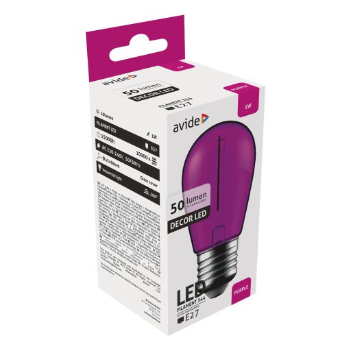 Avide Dekor LED Filament fényforrás 1W E27 Lila (ABDLS44F-1W-P)