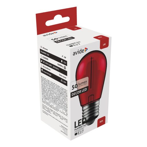 Avide Dekor LED Filament fényforrás 1W E27 Piros (ABDLS44F-1W-R)