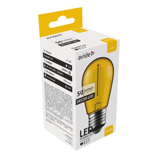 Avide Dekor LED Filament fényforrás 1W E27 Sárga (ABDLS44F-1W-Y)