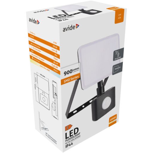 Avide LED Reflektor Slim SMD Keret nélküli 10W NW 4000K Mozgásérzékelős PIR (ABFLFNW-10W-PIR)