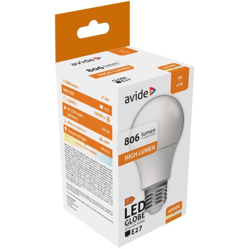 Avide LED Globe A60 8W E27 NW 4000K (ABG27NW-8W-AP)