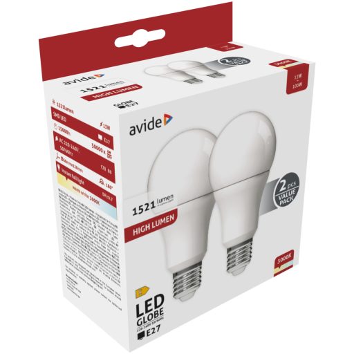 Avide LED Globe Twin Pack A60 13W E27 WW 3000K (ABG27WW-13W-APTP)