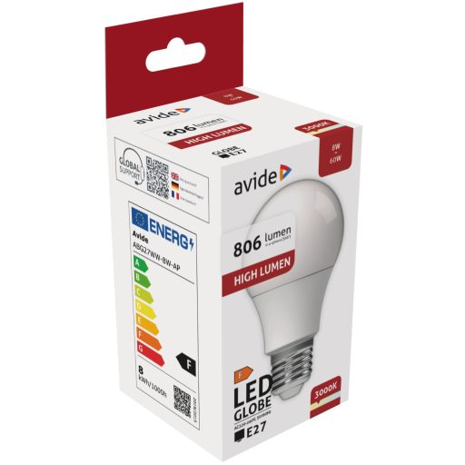 Avide LED Globe A60 8W E27 WW 3000K (ABG27WW-8W-AP)