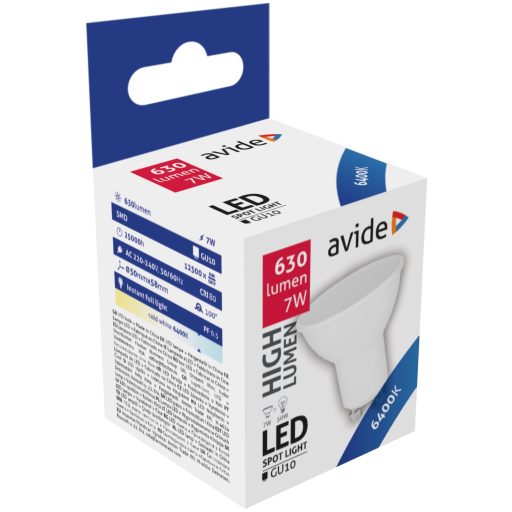 Avide LED Spot Alu+plastic 7W GU10 CW 6400K (ABGU10CW-7W-AP)