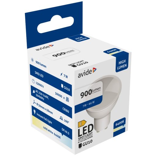 Avide LED Spot Alu+plastic 7W GU10 CW 6400K 900lm (ABGU10CW-7W-HL)