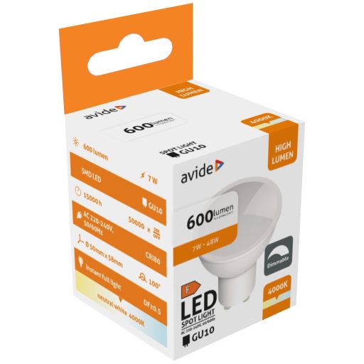 Avide LED Spot Plastic Fényerőszabályzós 7W GU10 NW 4000K (ABGU10NW-7W-APD)