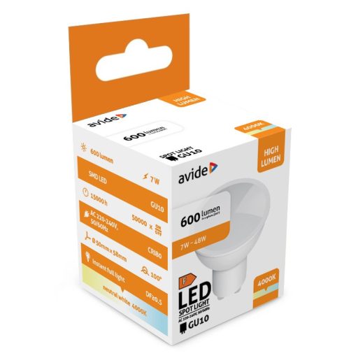 Avide LED Spot Alu+plastic 7W GU10 NW 4000K (ABGU10NW-7W-AP)