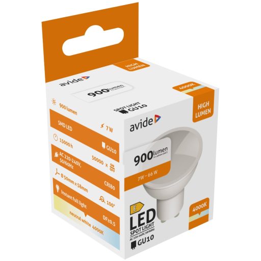 Avide LED Spot Alu+plastic 7W GU10 NW 4000K 900lm (ABGU10NW-7W-HL)