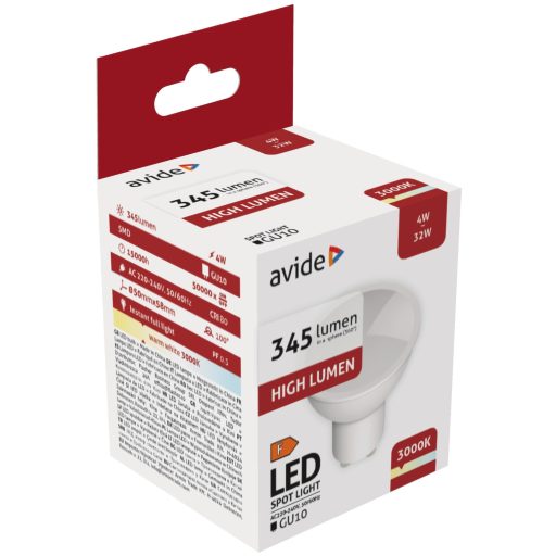 Avide LED Spot Alu+plastic 4W GU10 WW 3000K (ABGU10WW-4W-AP)