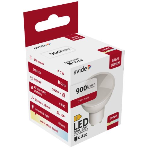 Avide LED Spot Alu+plastic 7W GU10 WW 3000K 900lm (ABGU10WW-7W-HL)