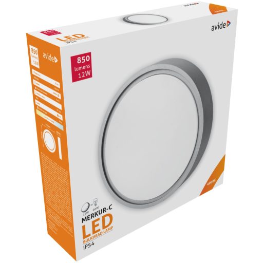 Avide Cseppálló Mennyezeti Lámpa Merkur-C Kerek IP54 12W NW 4000K Szürke (ABHL54-RG-12W-NW)