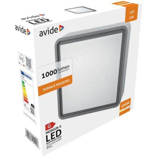 Avide Cseppálló Mennyezeti Lámpa Merkur-S Négyzetes IP54 12W NW 4000K Szürke (ABHL54-SG-12W-NW)