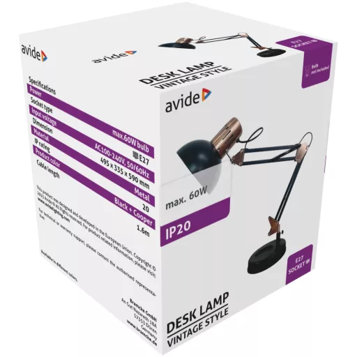 Avide Basic Asztali Lámpa Vintage Fekete Teljes Fém Max 60W (ABLDL-VINTE27-FM-60W)