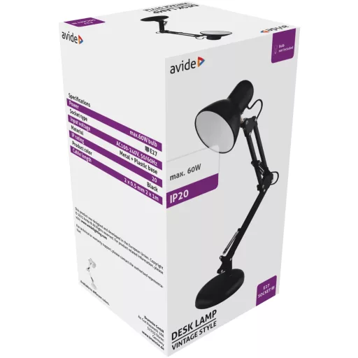 Avide Basic Asztali Lámpa Vintage Fekete Plasztik Max 60W (ABLDL-VINTE27-PC-B-60W)